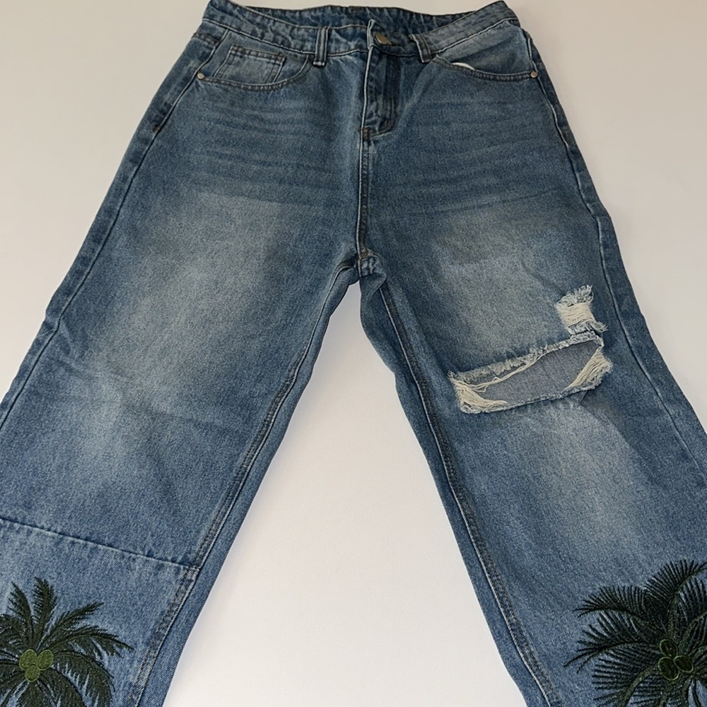 NEW SHEIN MENS TROPICAL PALM TREE JEANS - Picture 5 of 9